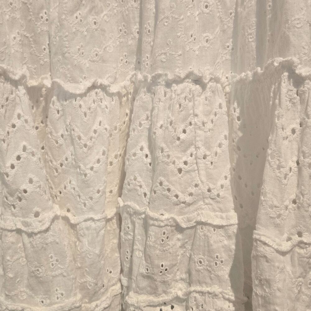 Blanco de Ibiza White Cotton Eyelet Tiered Mini Dress OS Boho Coastal Bridal - Picture 7 of 9